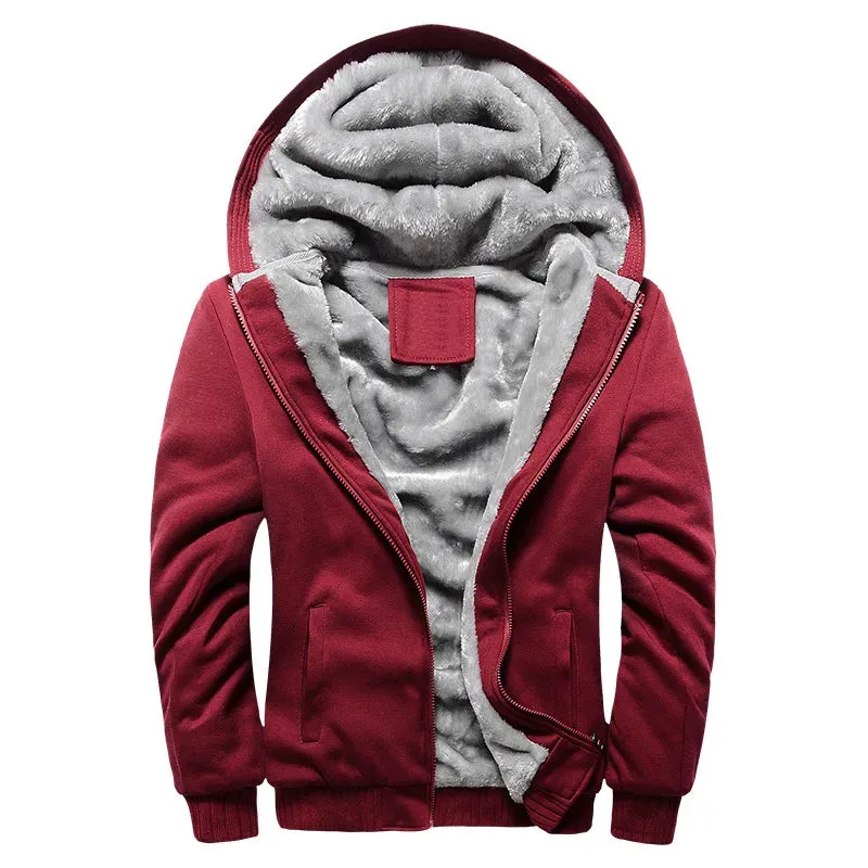 Winter Men's Thick Fleece Zip-Up Hoodie Jacket - Warm Casual Sportswear for Outdoor Activities