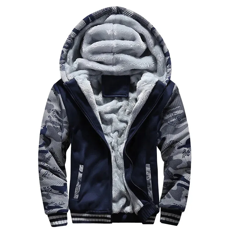 Winter Men's Thick Fleece Zip-Up Hoodie Jacket - Warm Casual Sportswear for Outdoor Activities