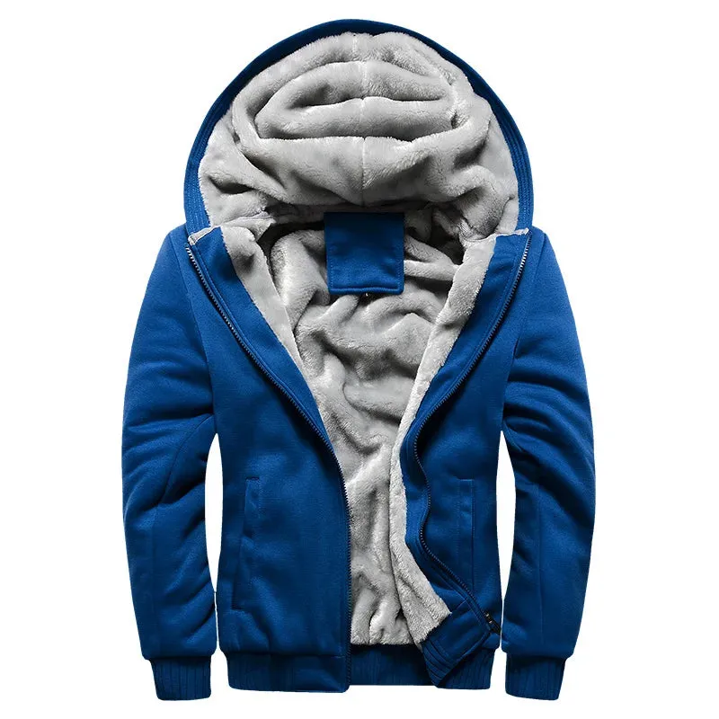 Winter Men's Thick Fleece Zip-Up Hoodie Jacket - Warm Casual Sportswear for Outdoor Activities
