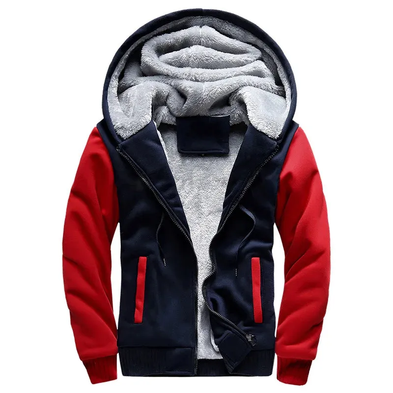 Winter Men's Thick Fleece Zip-Up Hoodie Jacket - Warm Casual Sportswear for Outdoor Activities