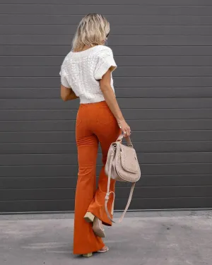 Women Corduroy Flared Pants Solid Color