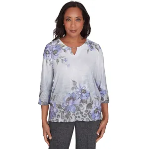 Women's Beaded Split Neck Floral Shimmer Top - 72454