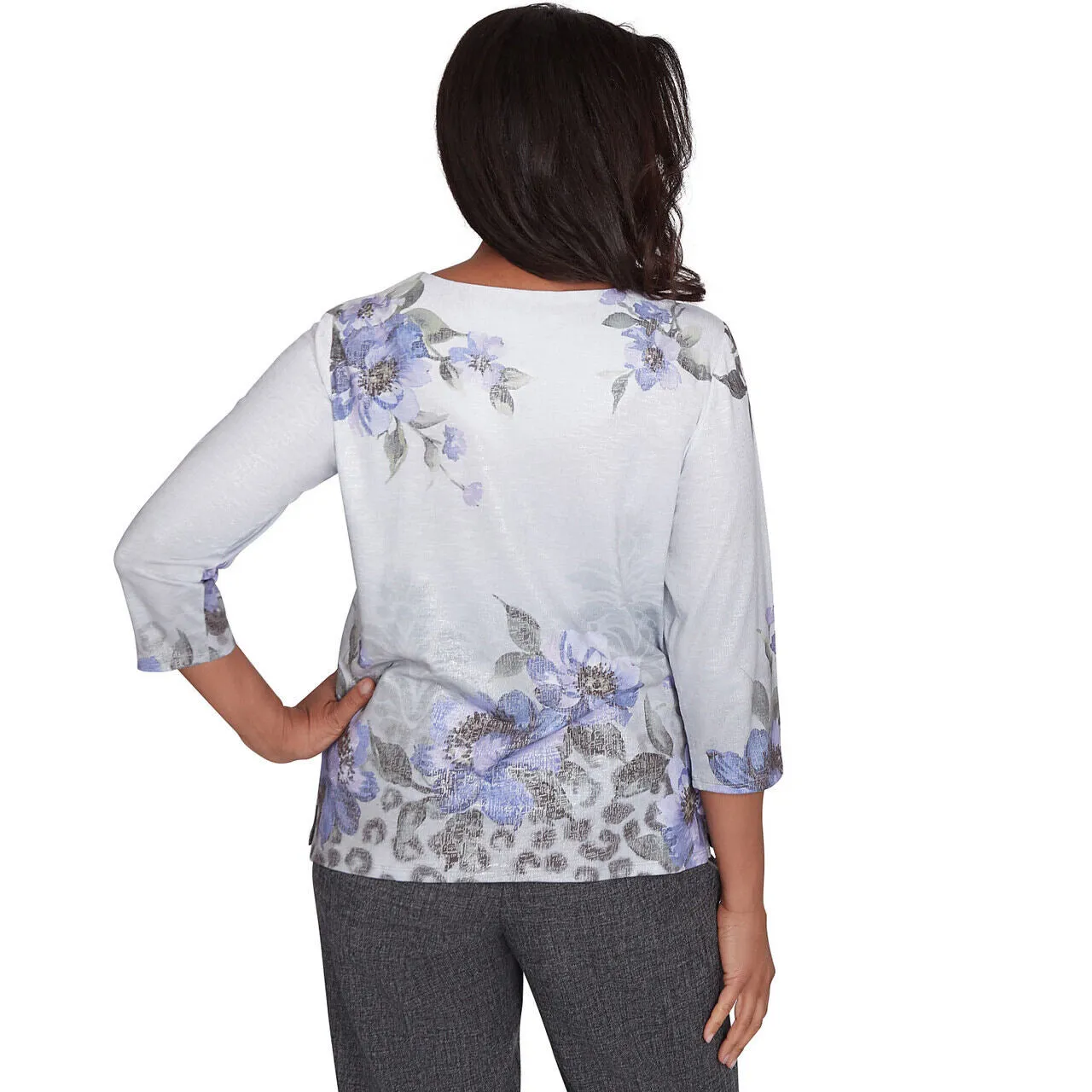 Women's Beaded Split Neck Floral Shimmer Top - 72454