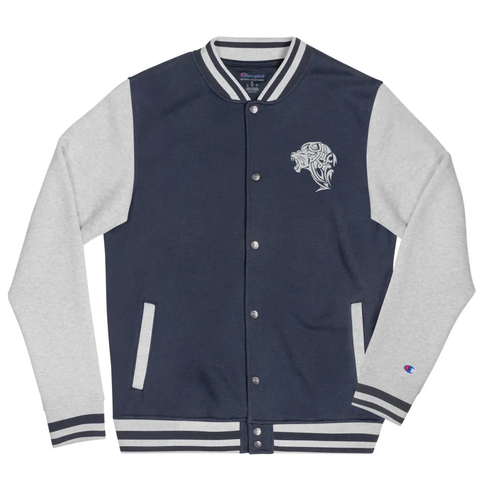 Women's Embroidered Champion Bomber Jacket - Grey/Blue