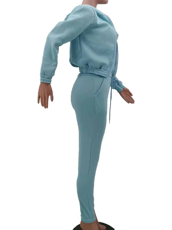Women's Knitted Casual Sports Fleece Hooded Three-piece Suit  