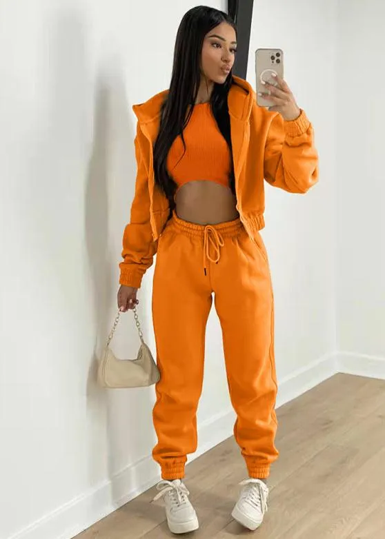 Women's Knitted Casual Sports Fleece Hooded Three-piece Suit  