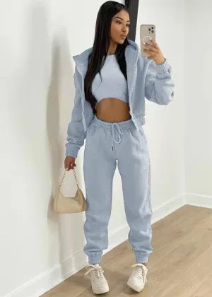 Women's Knitted Casual Sports Fleece Hooded Three-piece Suit  