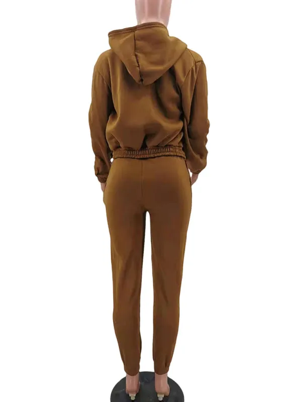 Women's Knitted Casual Sports Fleece Hooded Three-piece Suit  