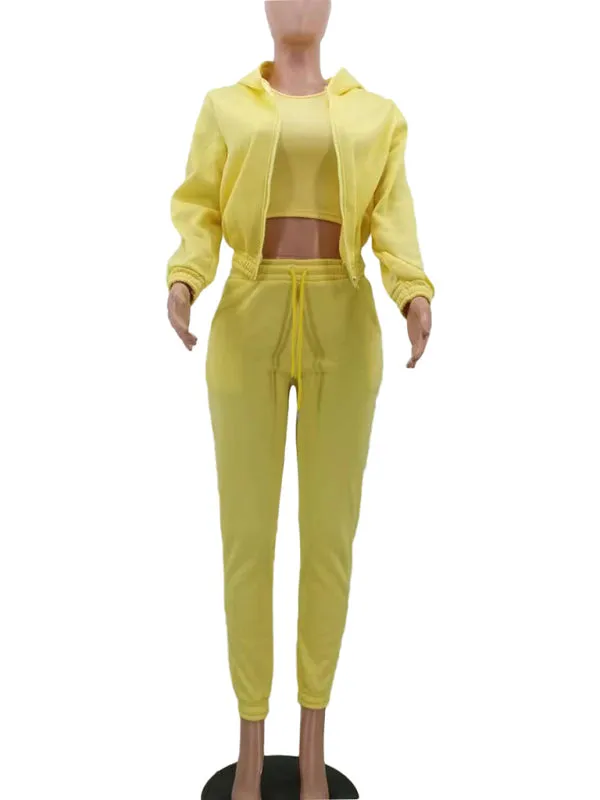 Women's Knitted Casual Sports Fleece Hooded Three-piece Suit  