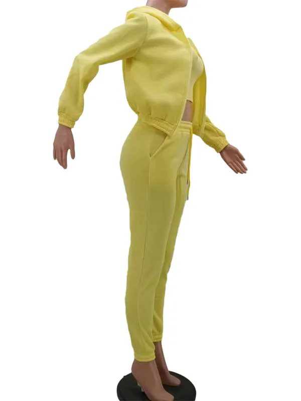 Women's Knitted Casual Sports Fleece Hooded Three-piece Suit  