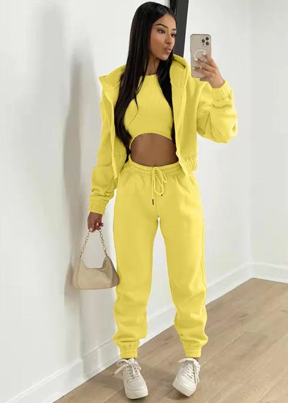 Women's Knitted Casual Sports Fleece Hooded Three-piece Suit  