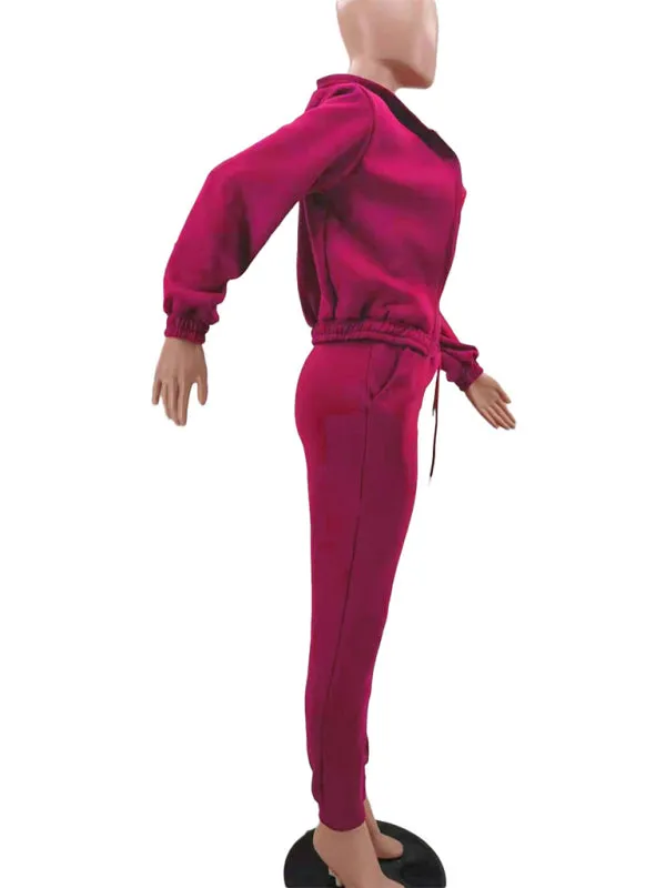 Women's Knitted Casual Sports Fleece Hooded Three-piece Suit  