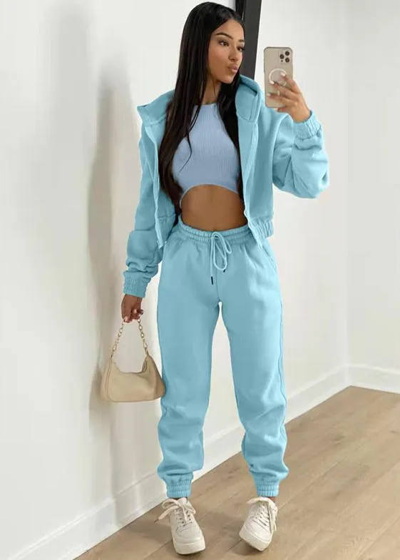 Women's Knitted Casual Sports Fleece Hooded Three-piece Suit  