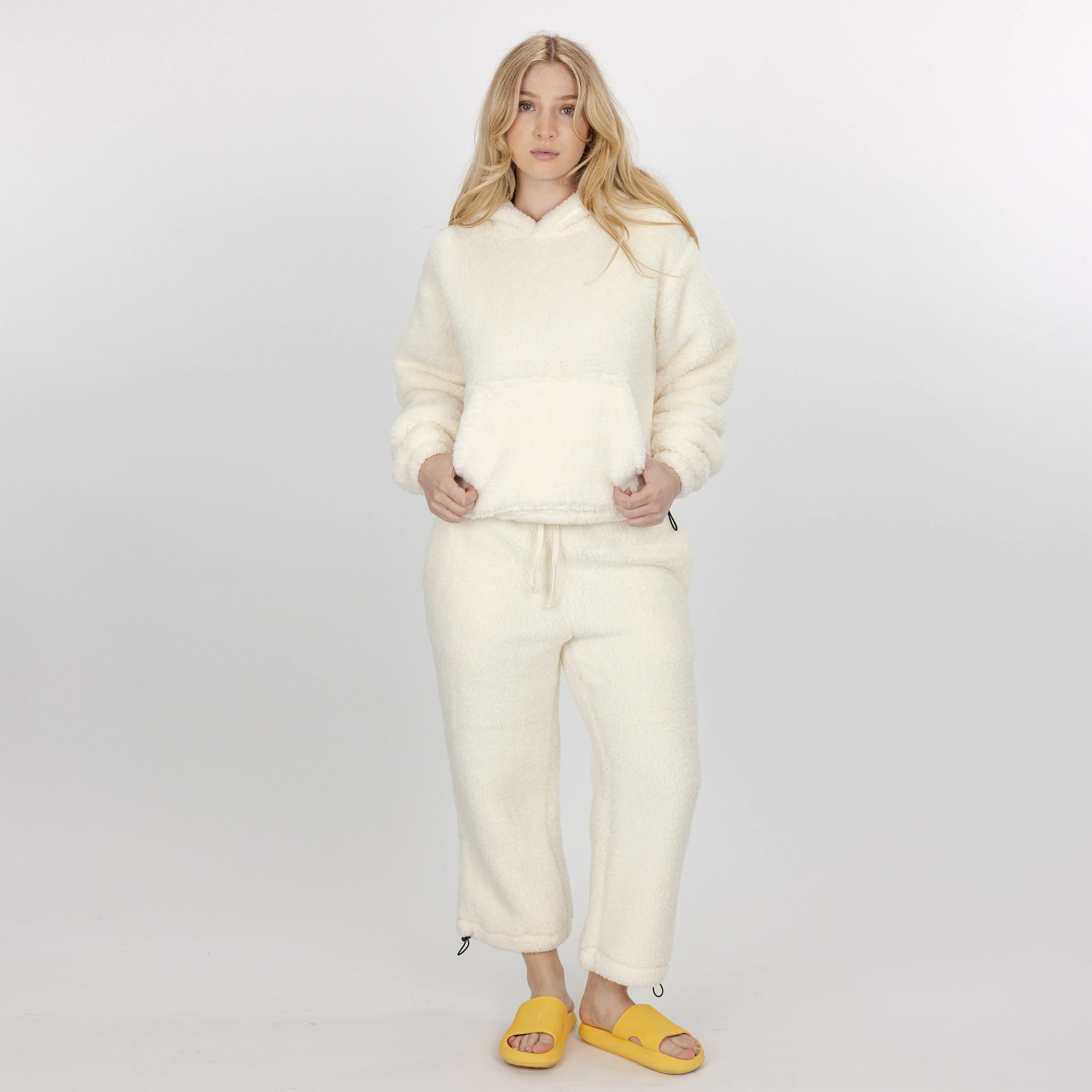 Womens Micro-poly Sherpa Fleece Hoodie - Egret