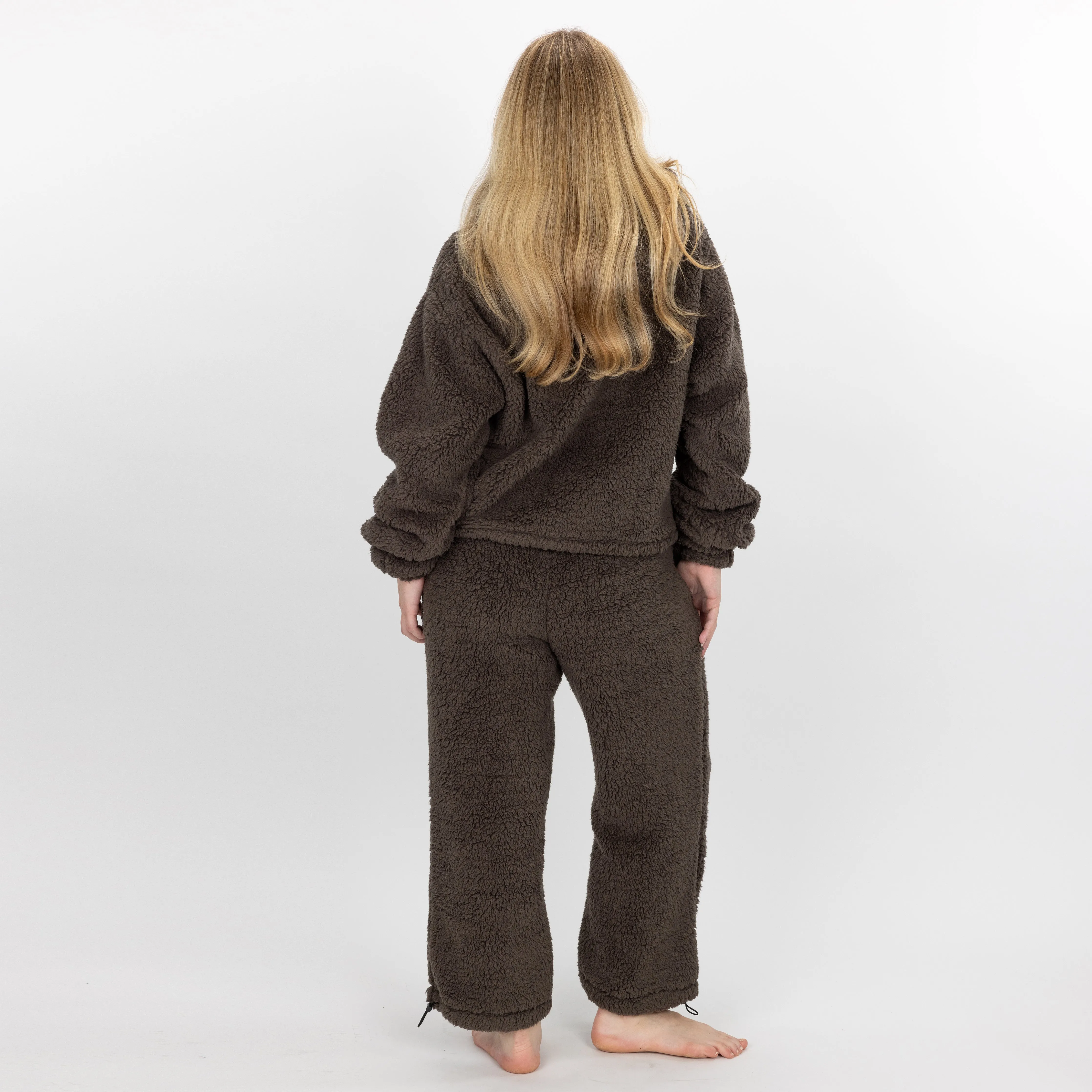 Womens Micro-poly Sherpa Fleece Hoodie - Major Brown
