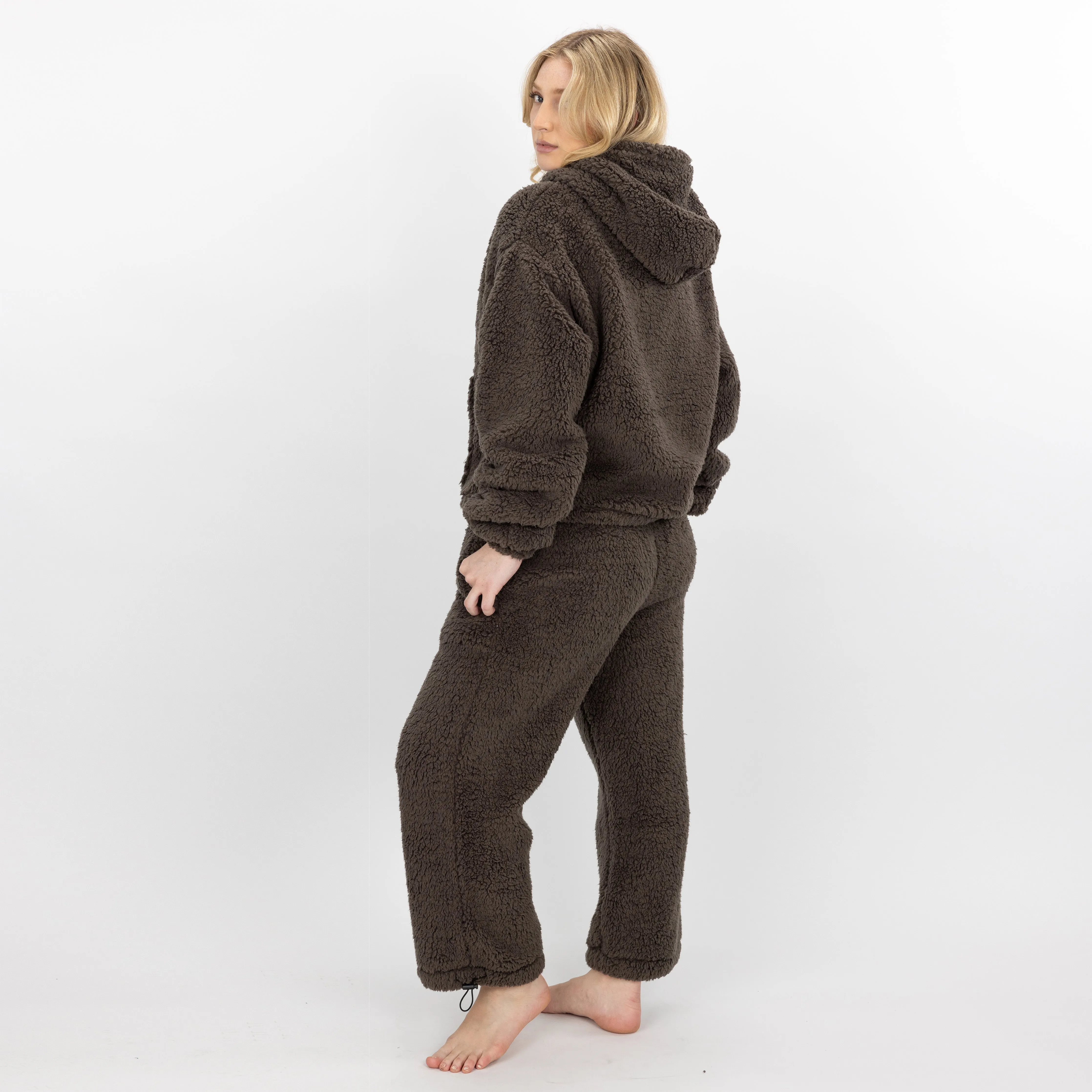Womens Micro-poly Sherpa Fleece Hoodie - Major Brown