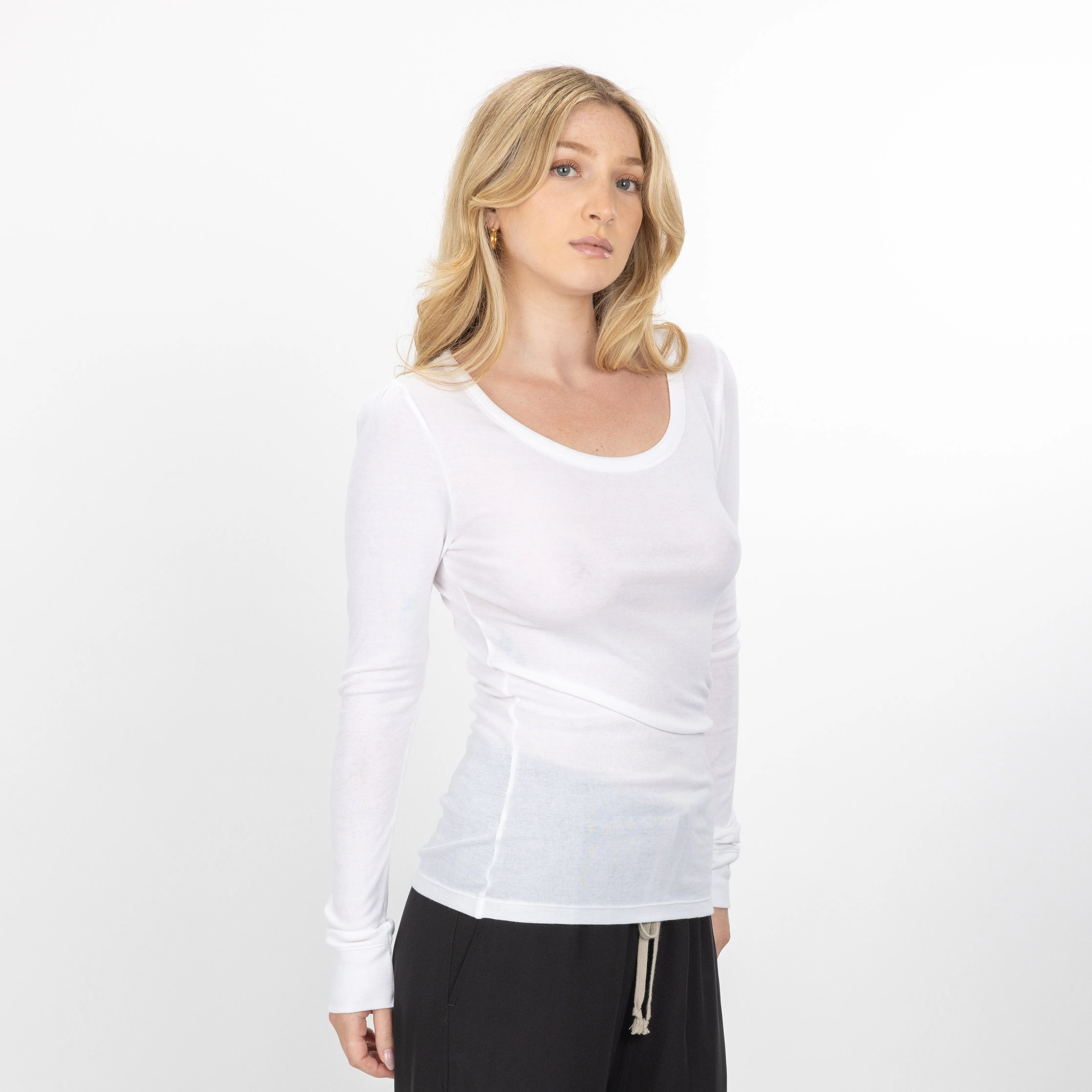 Womens Scoop Neck Long Sleeve Tee - Bright White