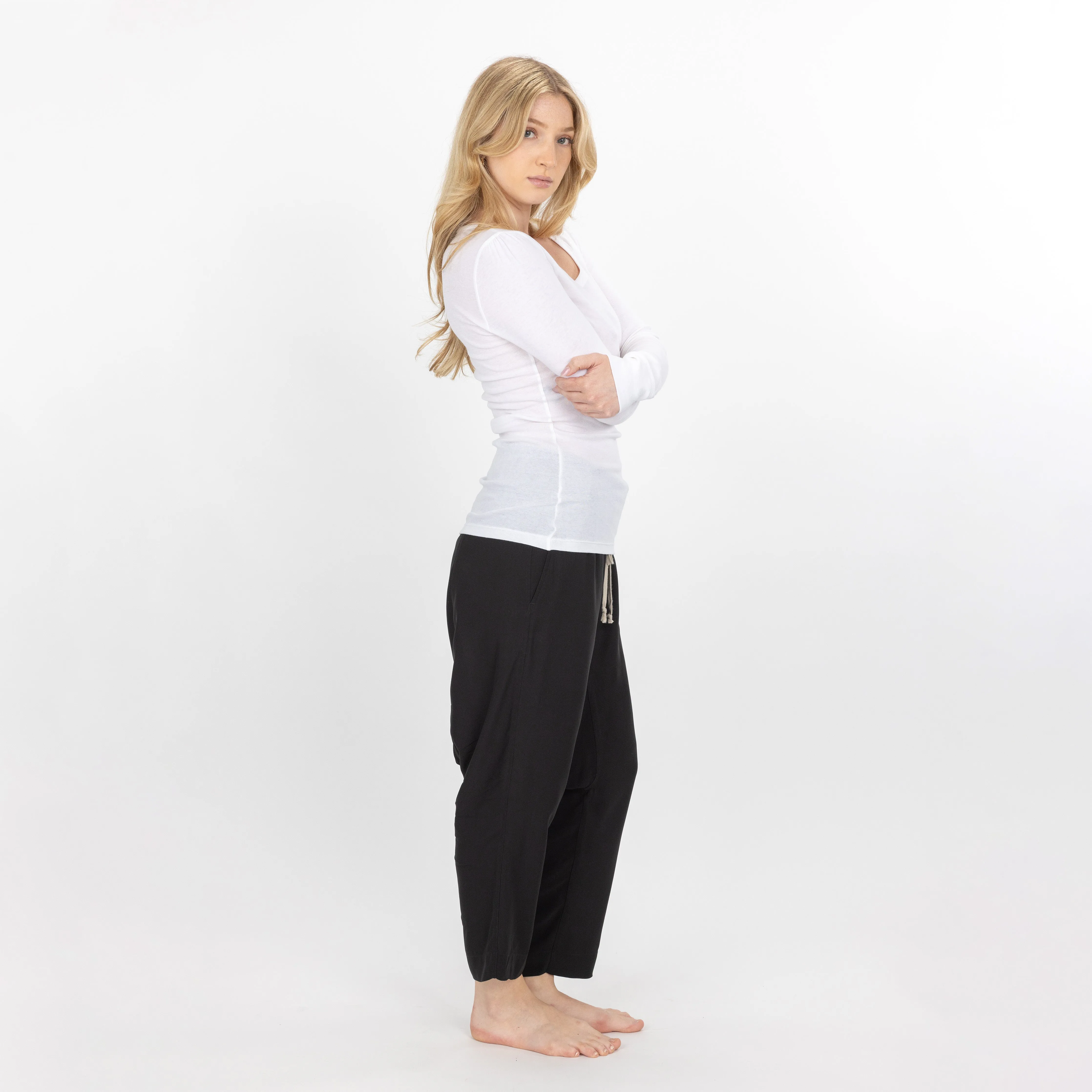 Womens Scoop Neck Long Sleeve Tee - Bright White