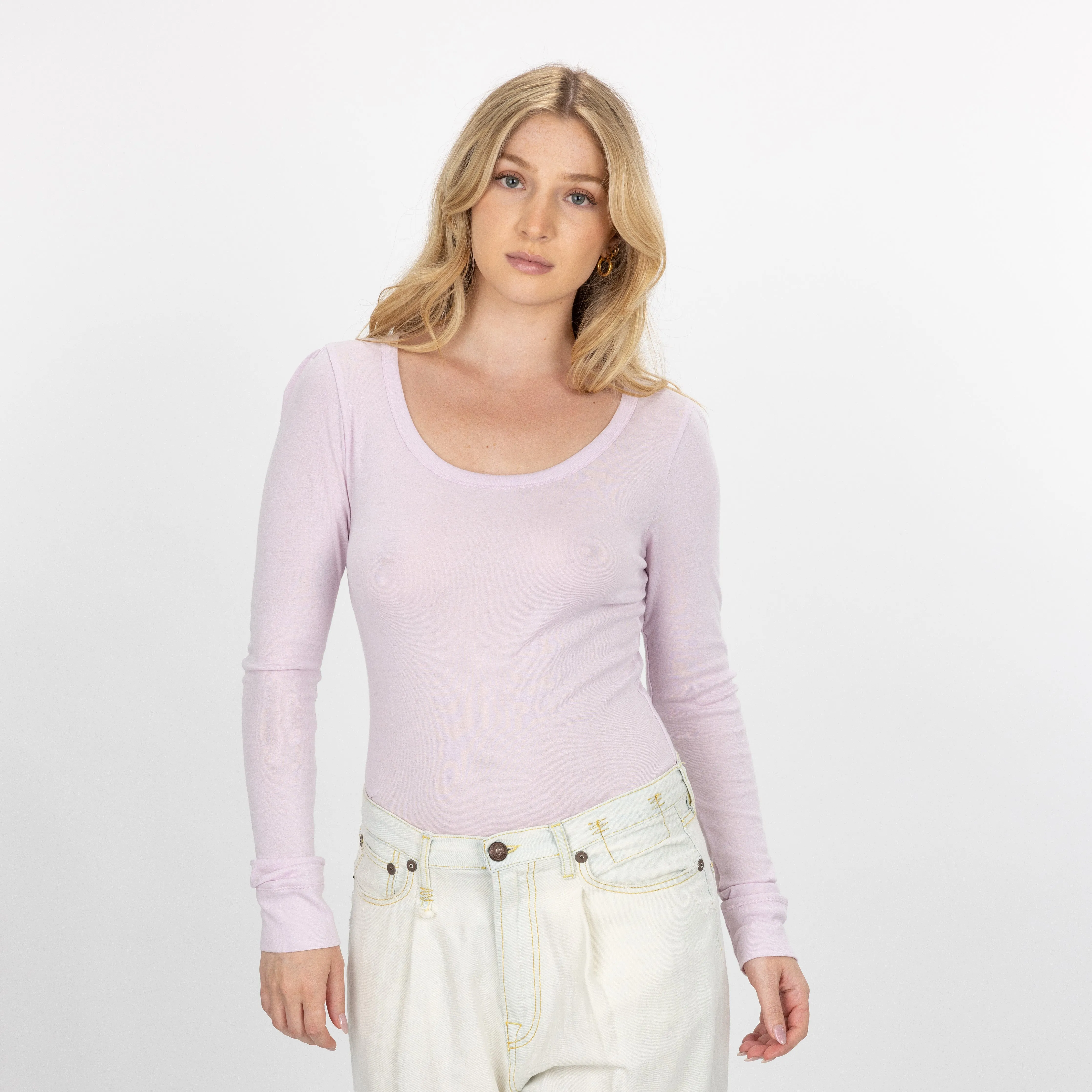 Womens Scoop Neck Long Sleeve Tee - Lavender Fog