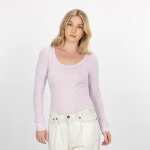 Womens Scoop Neck Long Sleeve Tee - Lavender Fog