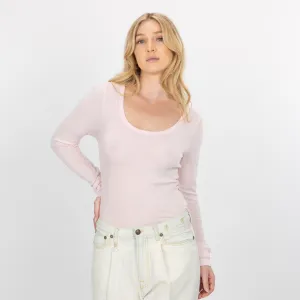 Womens Scoop Neck Long Sleeve Tee - Pink Marshmallow