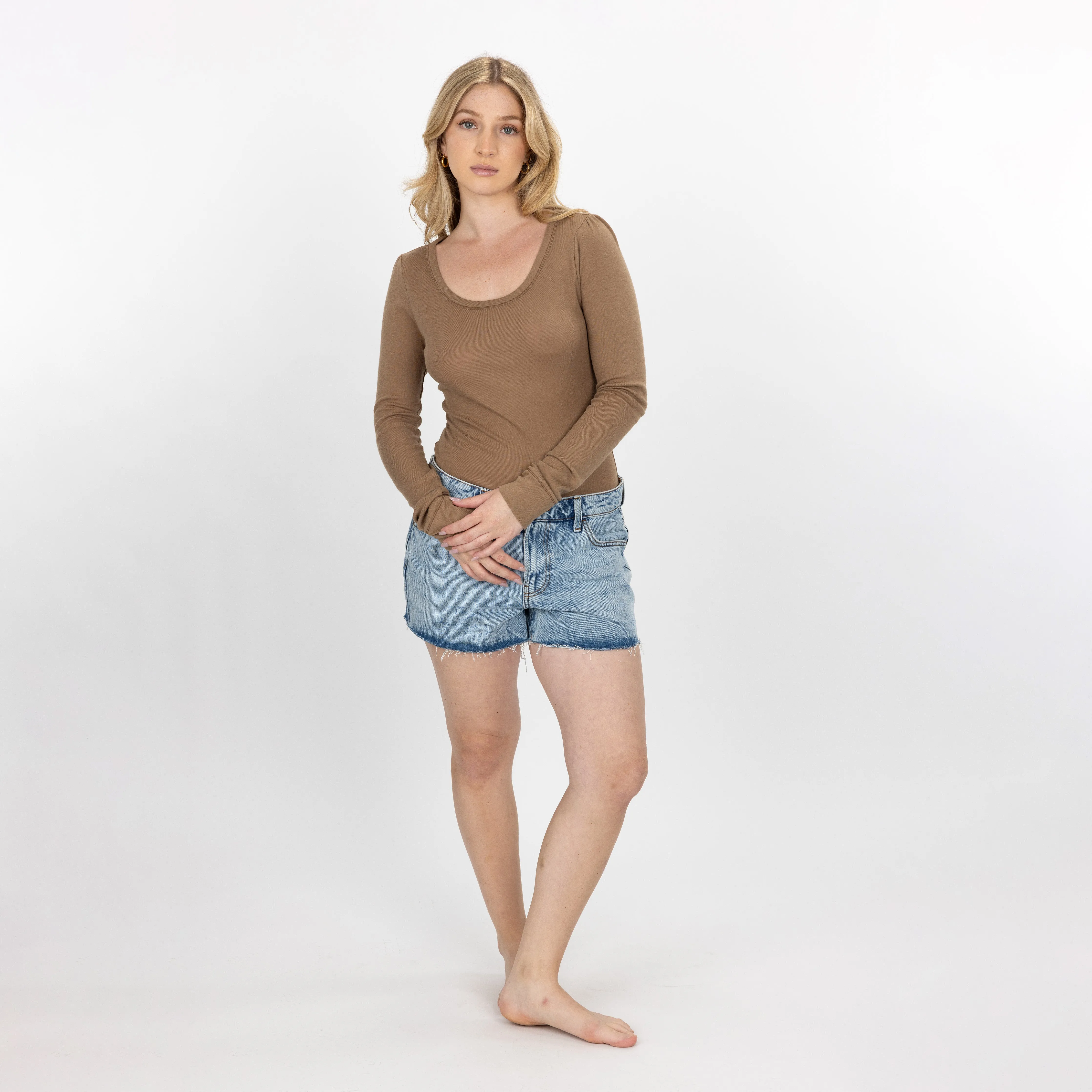 Womens Scoop Neck Long Sleeve Tee - Sepia Tint