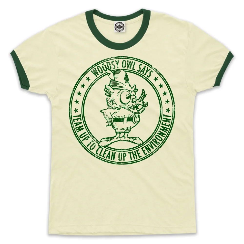 Woodsy Owl "Team Up To Clean Up" Men's Ringer Tee