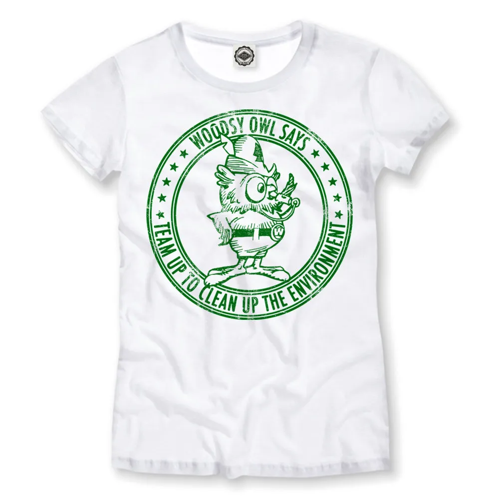 Woodsy Owl "Team Up To Clean Up" Women's Tee