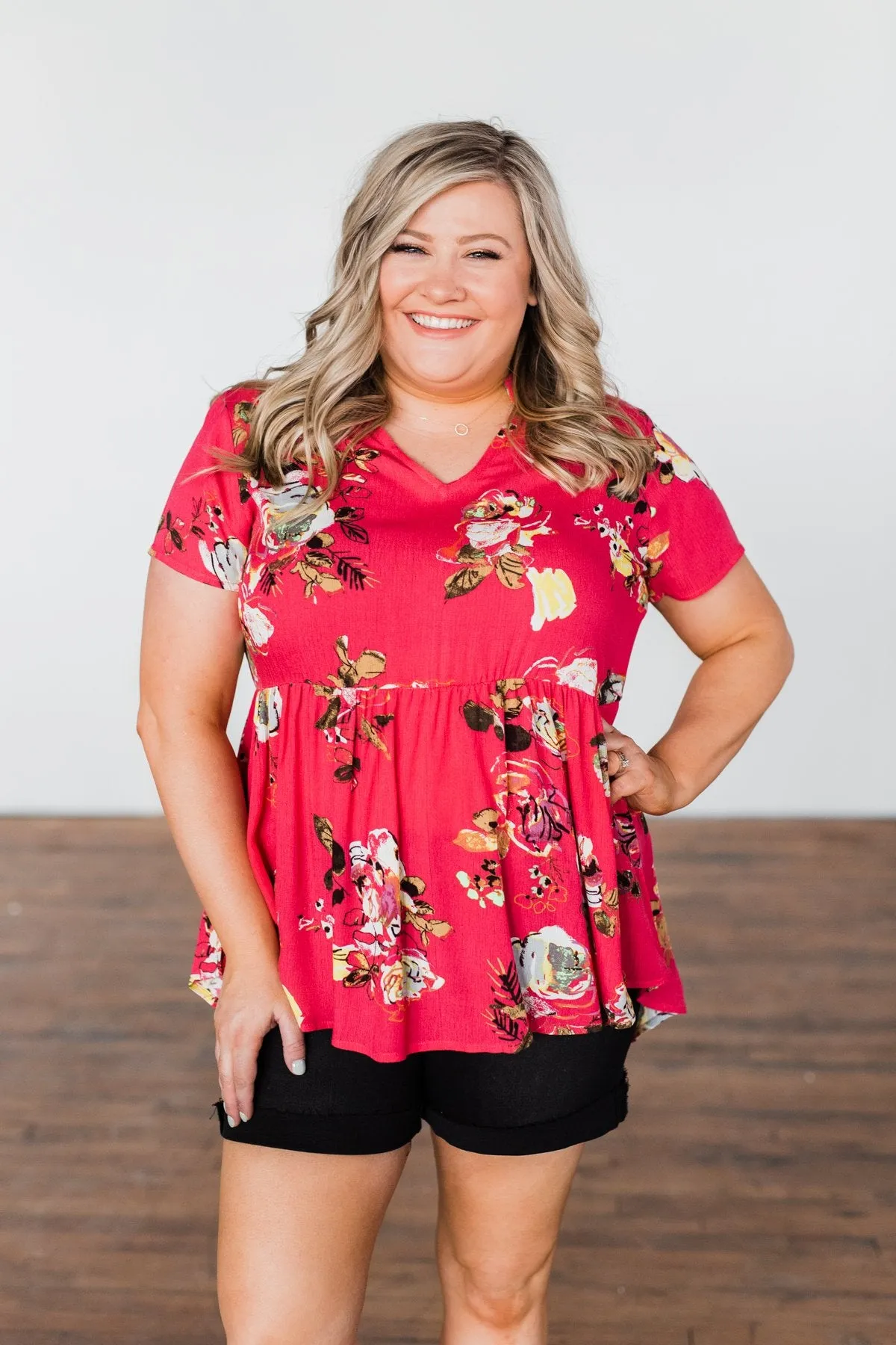 World To See Floral Babydoll Top- Coral