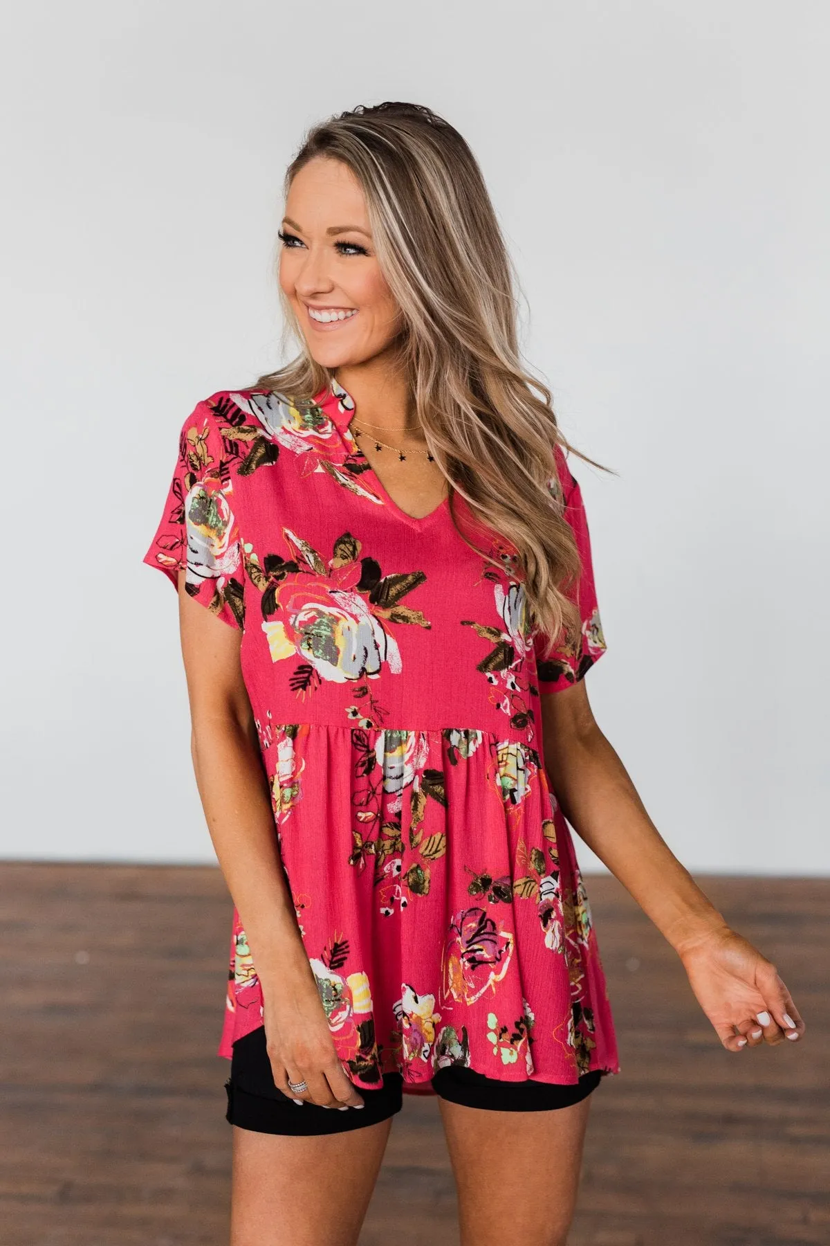 World To See Floral Babydoll Top- Coral