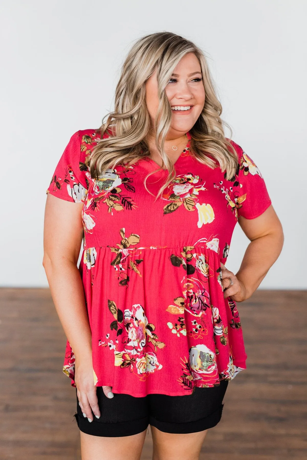 World To See Floral Babydoll Top- Coral