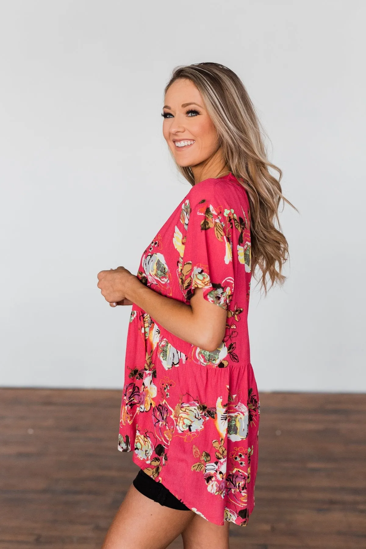 World To See Floral Babydoll Top- Coral