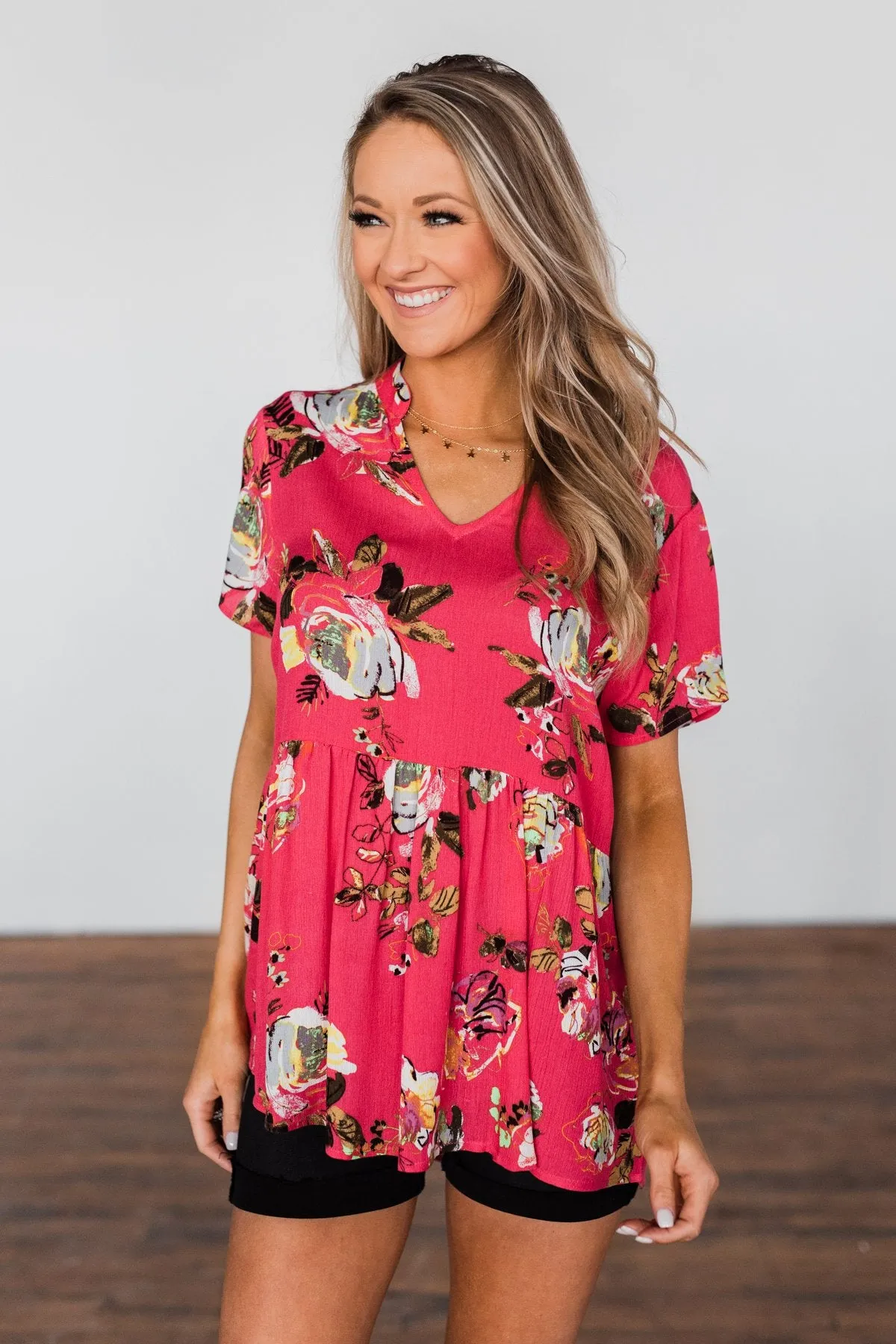 World To See Floral Babydoll Top- Coral