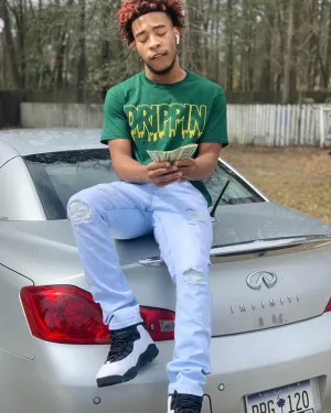 Yellow Outline Drippin | Green Tee