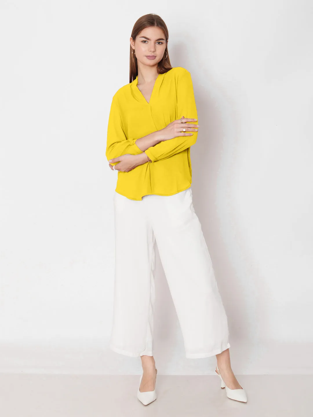 Yellow Solid Straight Fit Top