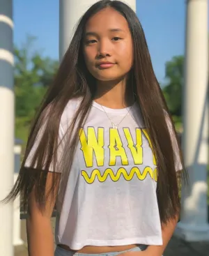 Yellow/Black Wavy | White Crop Top Tee