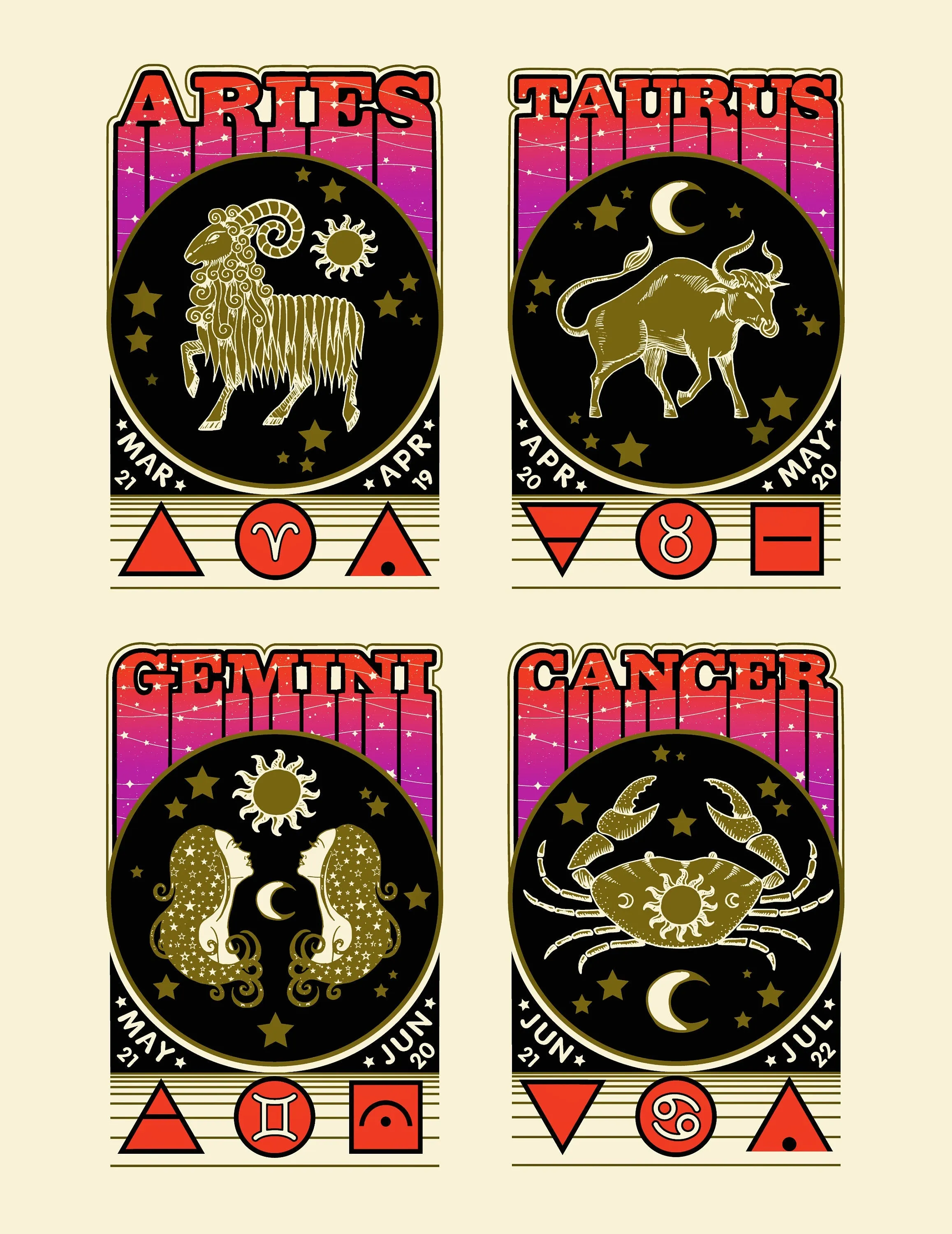 Zodiac Tee Range - Soft Cream
