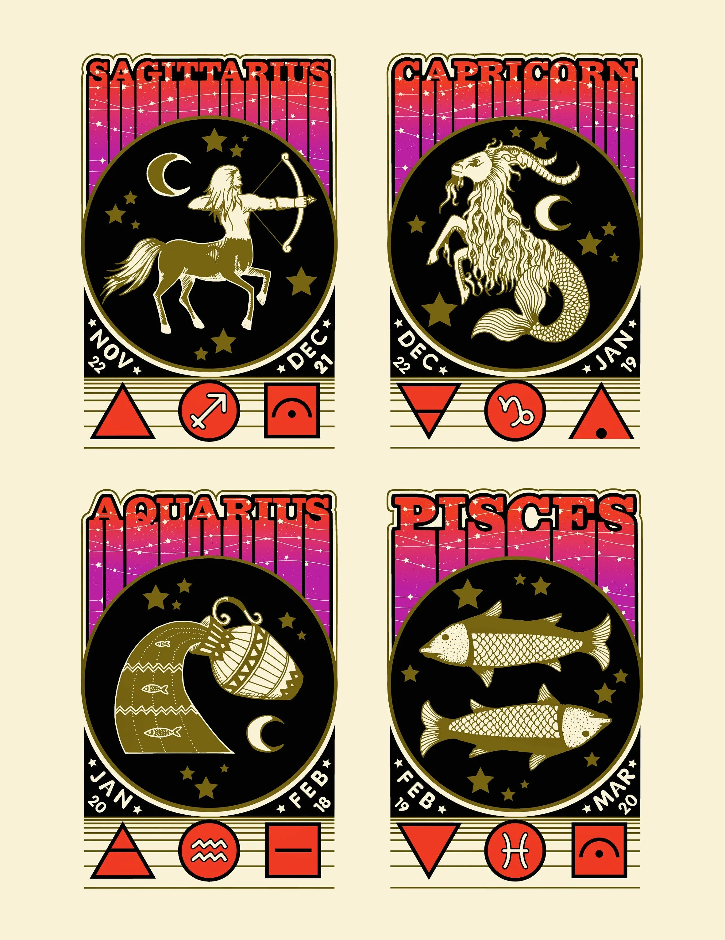 Zodiac Tee Range - Soft Cream